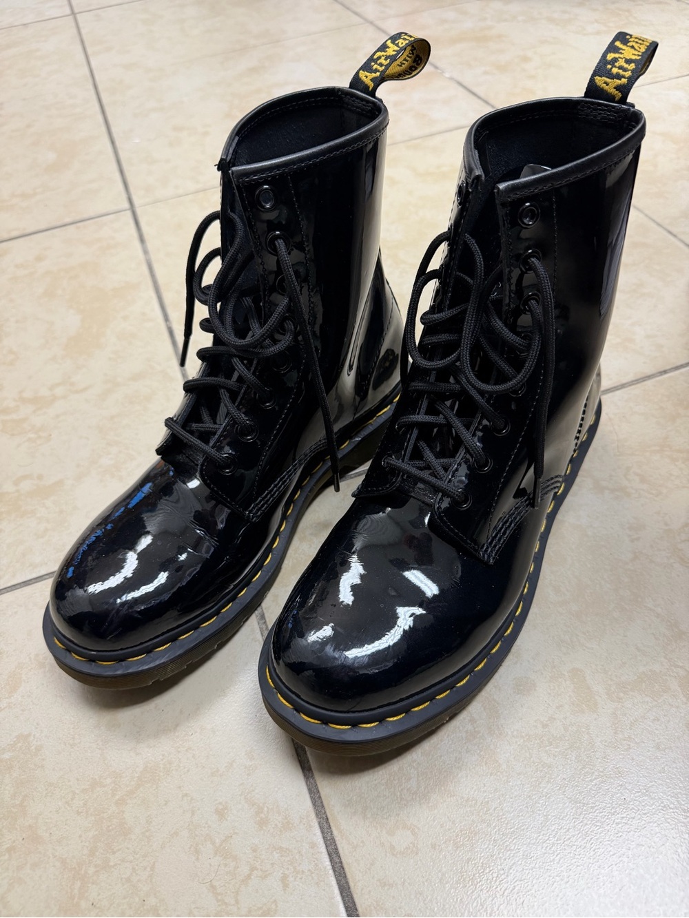 Dr. Martens Black Patent 8-Eye Lace-Up Combat Boots